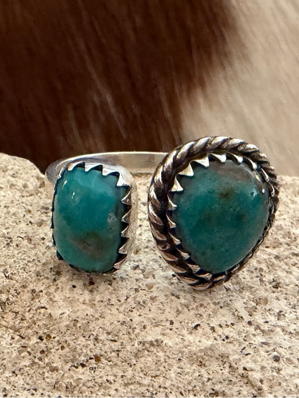 ❤️ Kingman Turquoise 2 Stone Sterling Silver By-Pass Navajo Style Size 7.5+